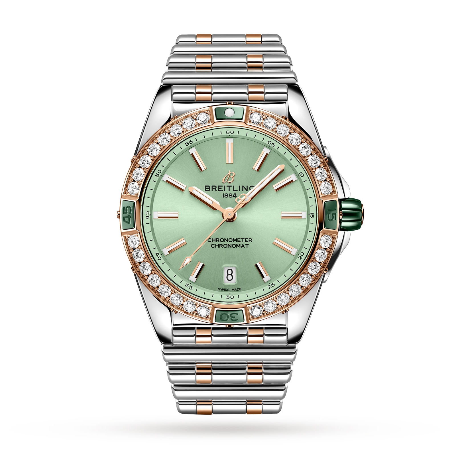 Montre Breitling Super Chronomat Automatic 38 en acier inoxydable vert et or rose 18 carats U17356531L1U1