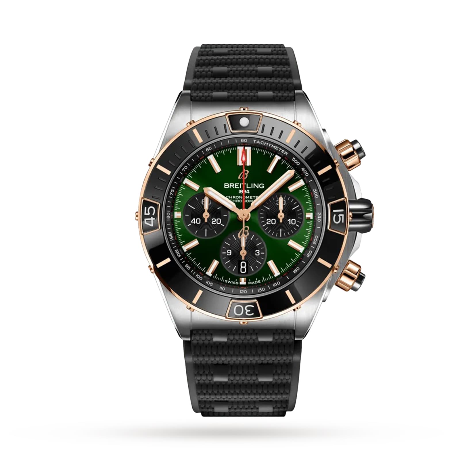 Montre Breitling Super Chronomat B01 44 en acier inoxydable avec bracelet en caoutchouc or rouge 18 carats UB0136251L1S1