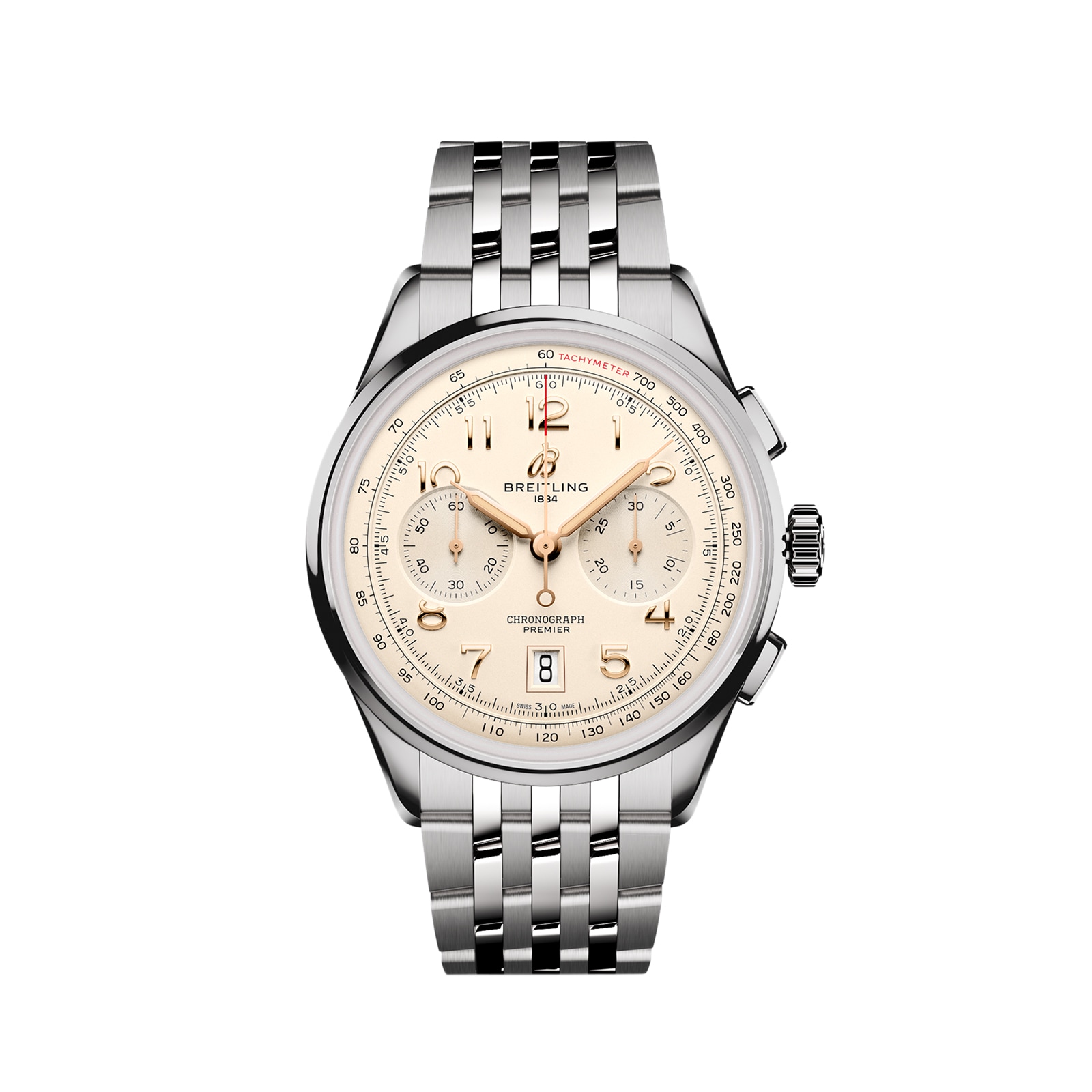 Montre chronographe Breitling Premier B01 pour homme, 42 mm, acier inoxydable creme AB0145211G1A1