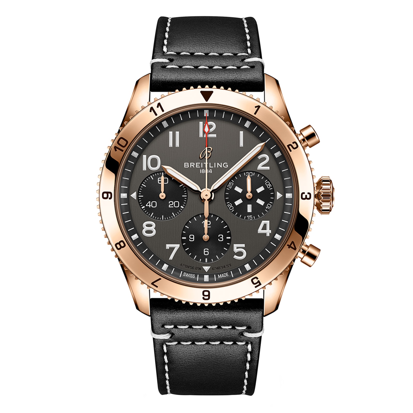 Montre Breitling Classic AVI Chronograph 42 P-51 Mustang avec bracelet en cuir or rouge 18 carats R233801A1B1X1