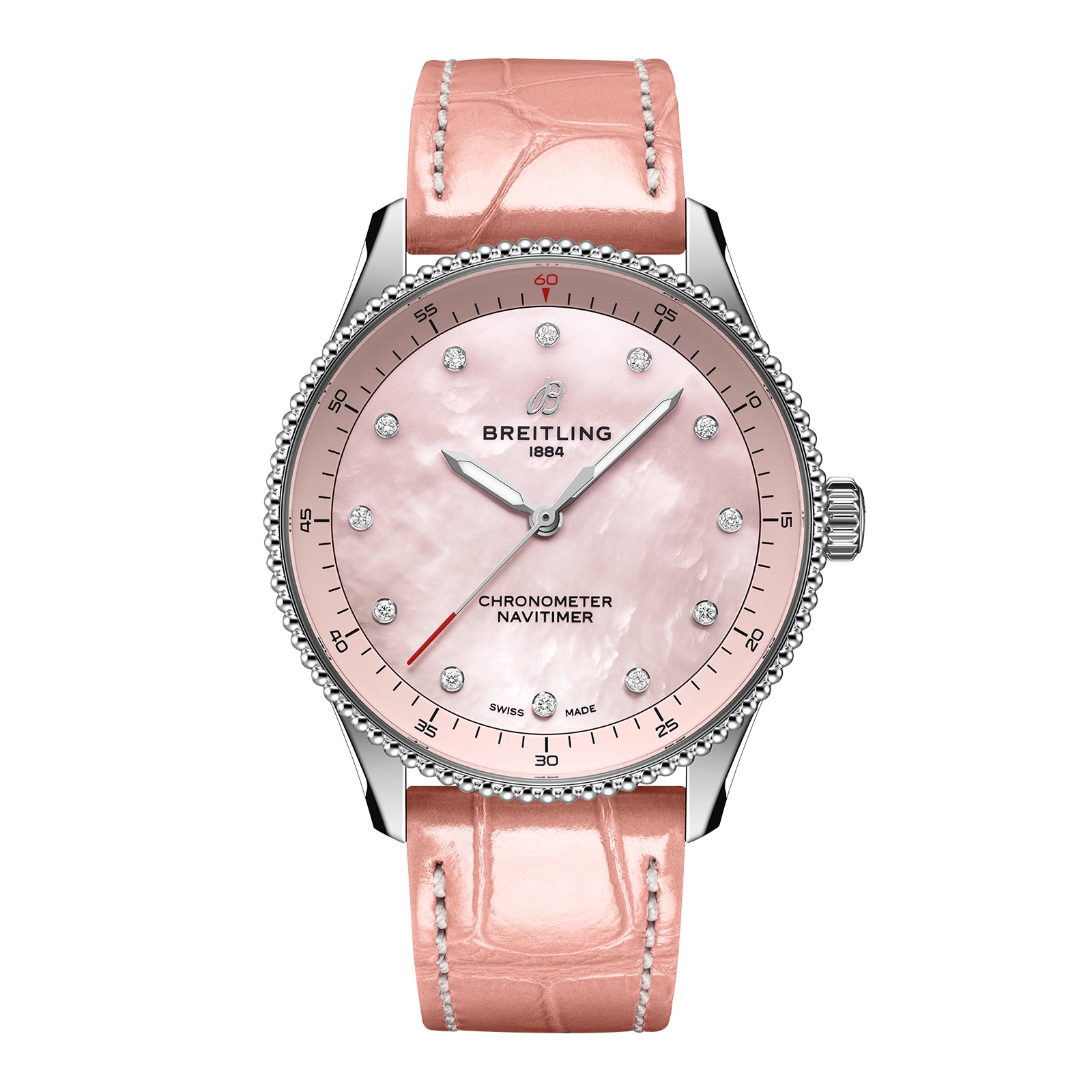 Montre femme Breitling Navitimer 32 mm en crocodile nacre rose A77320D91K1P1