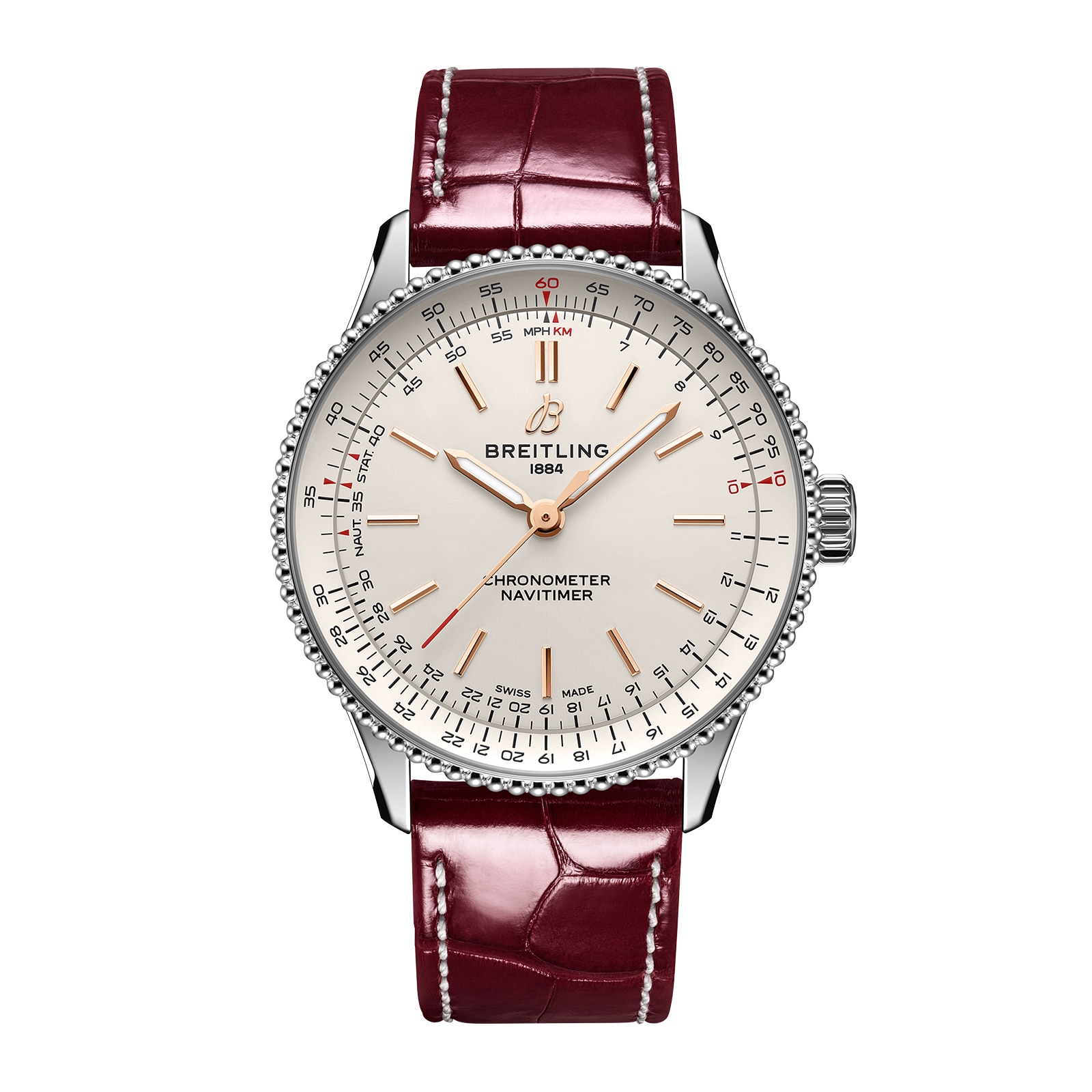 Montre Breitling Navitimer 36 mm pour femme en cuir crocodile argente A17327211G1P1