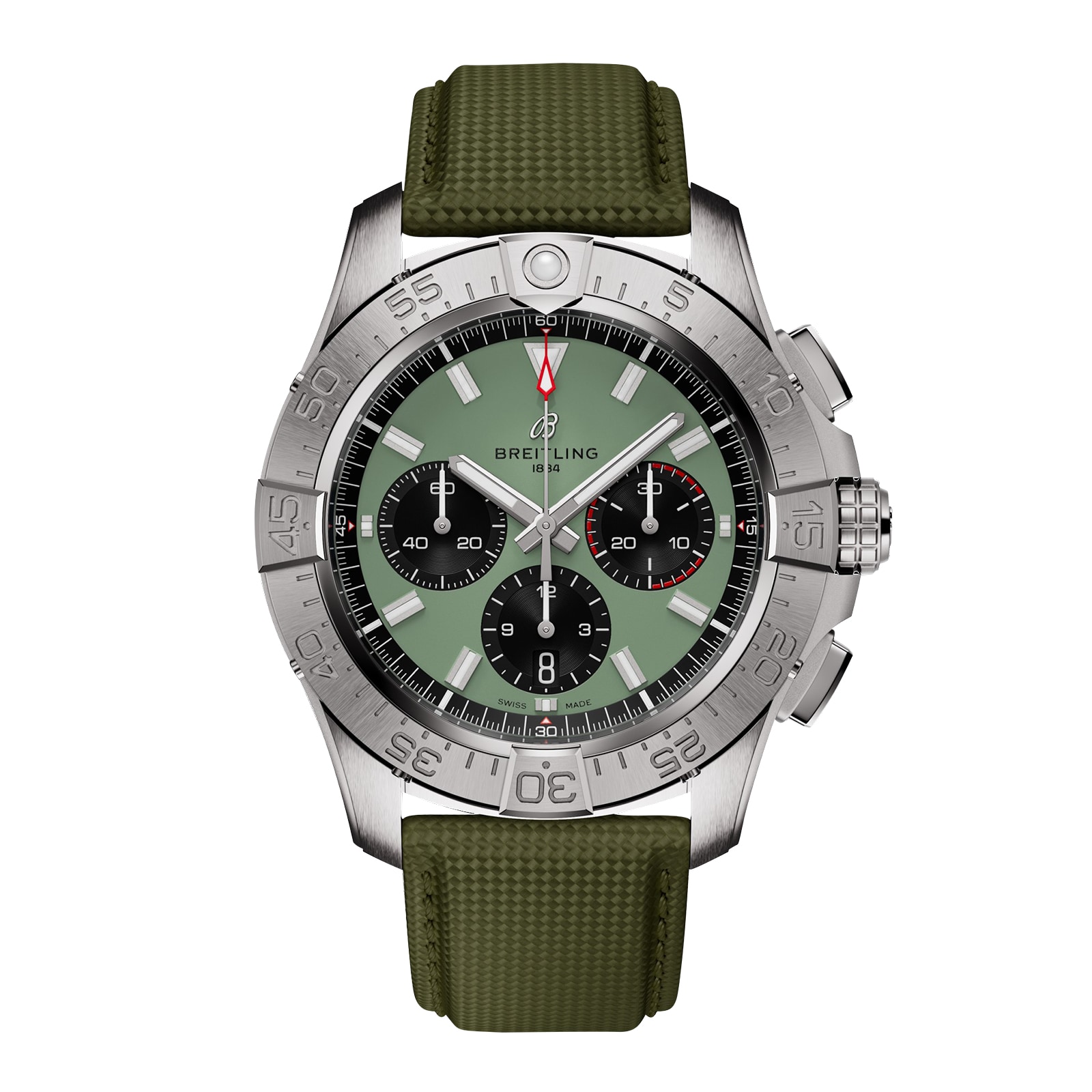 Montre homme Breitling Avenger Chronograph B01 44 mm en cuir vert AB0147101L1X1 Montre homme Breitling Avenger Chronograph B01 44 mm en cuir vert AB0147101L1X1