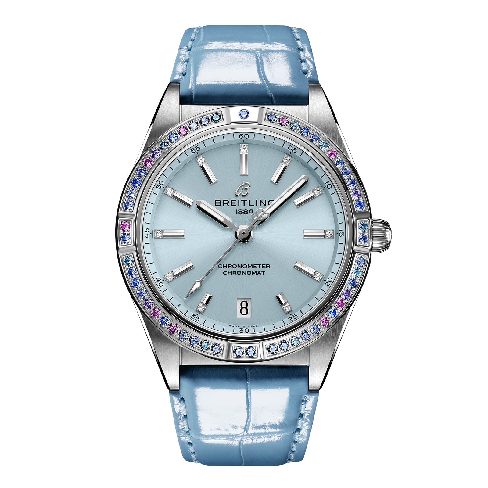 Montre femme Breitling Chronomat Automatic 36 avec bracelet en cuir bleu glacier des mers du Sud G10380611C1P1