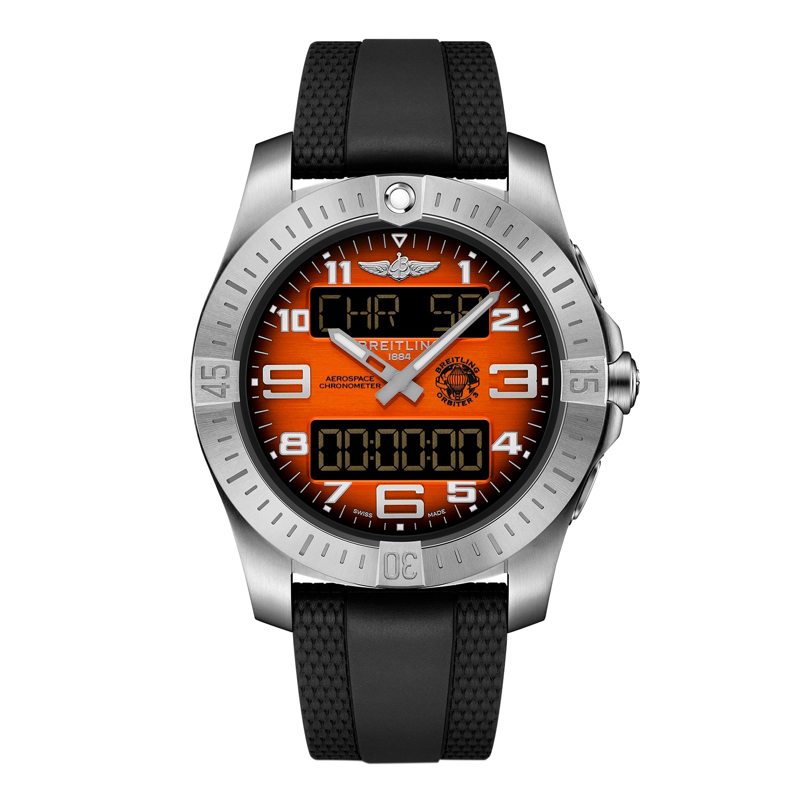 Montre Breitling Aerospace B70 Orbiter 25e anniversaire 43 mm pour homme, caoutchouc orange EB70101A1O1S1