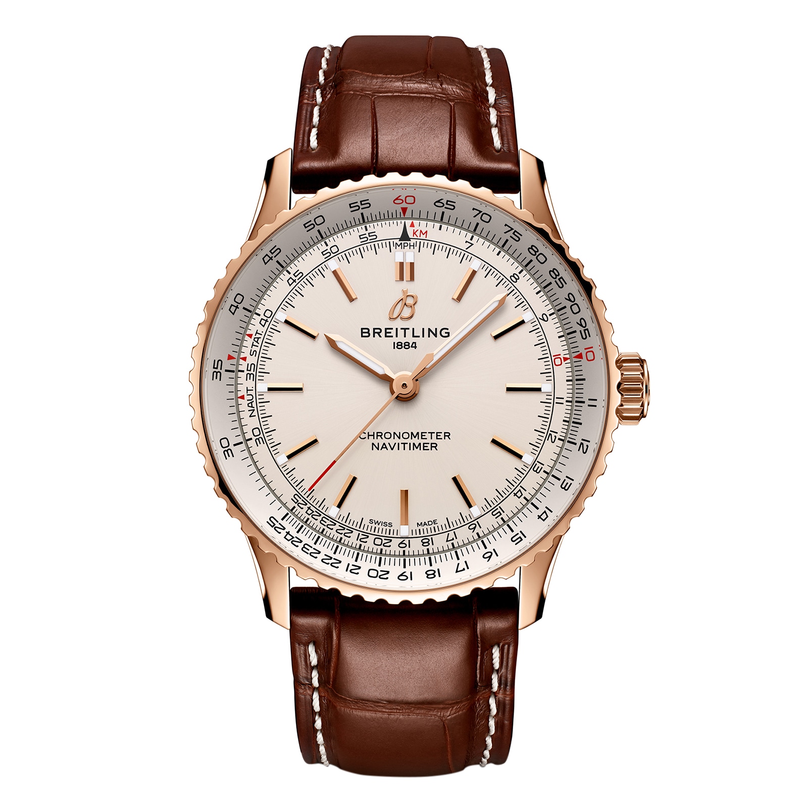 Montre Breitling Navitimer Automatique 41 mm pour homme, argent et or rose 18 carats R17329F41G1P1
