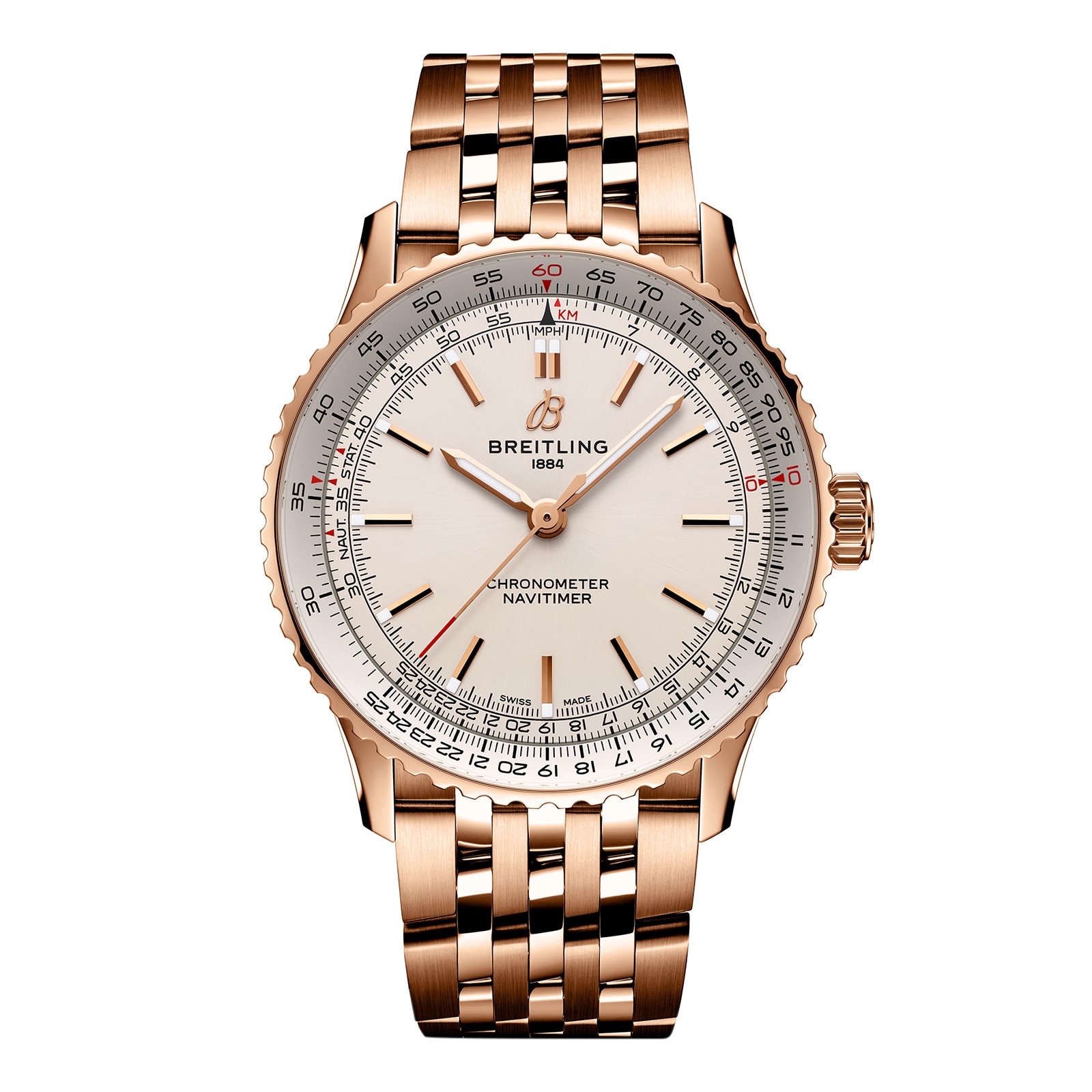 Montre Breitling Navitimer Automatique 41 mm pour homme, argent et or rose 18 carats R17329F41G1R1