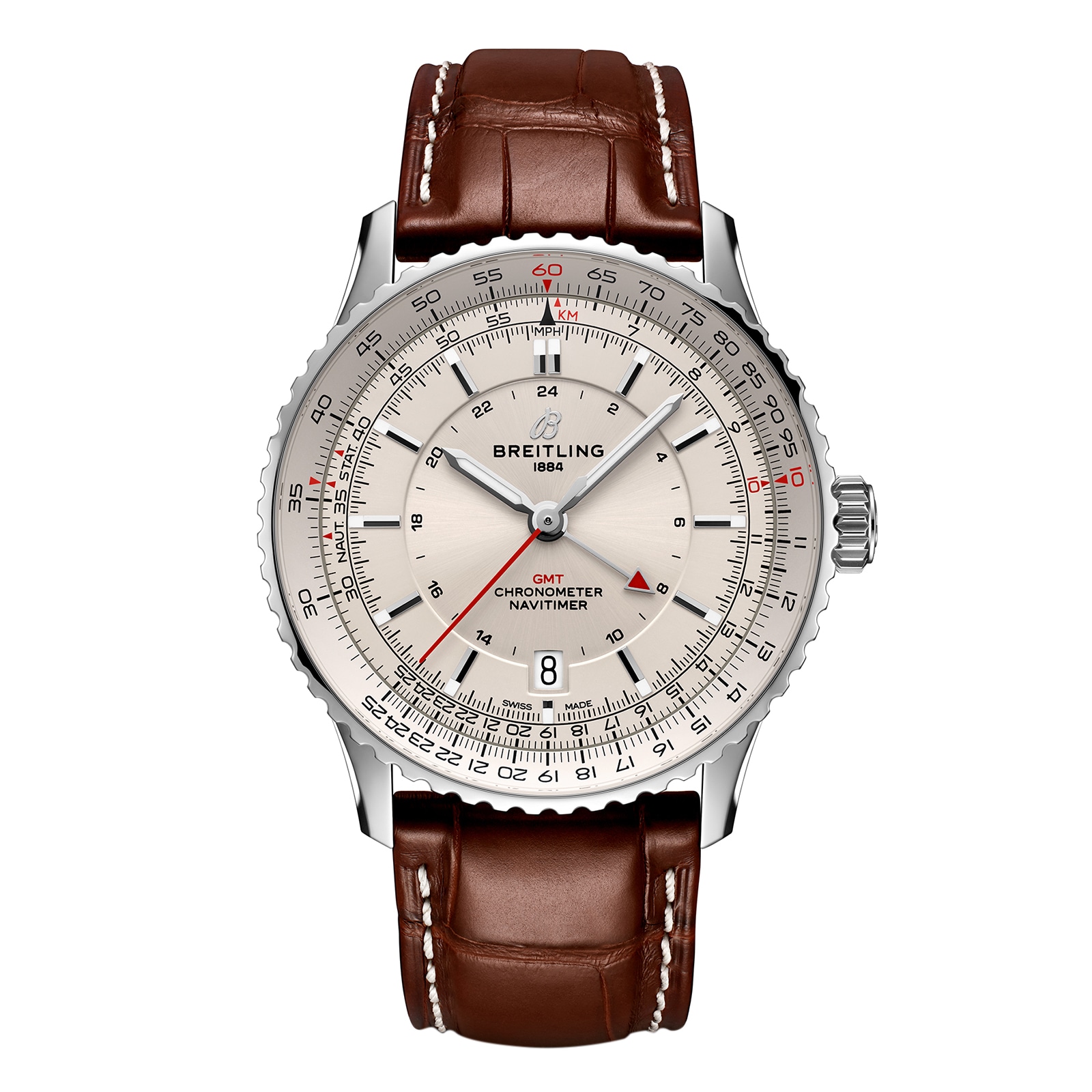 Montre Breitling Navitimer Automatique GMT 41 mm pour homme, argent A32310211G1P1