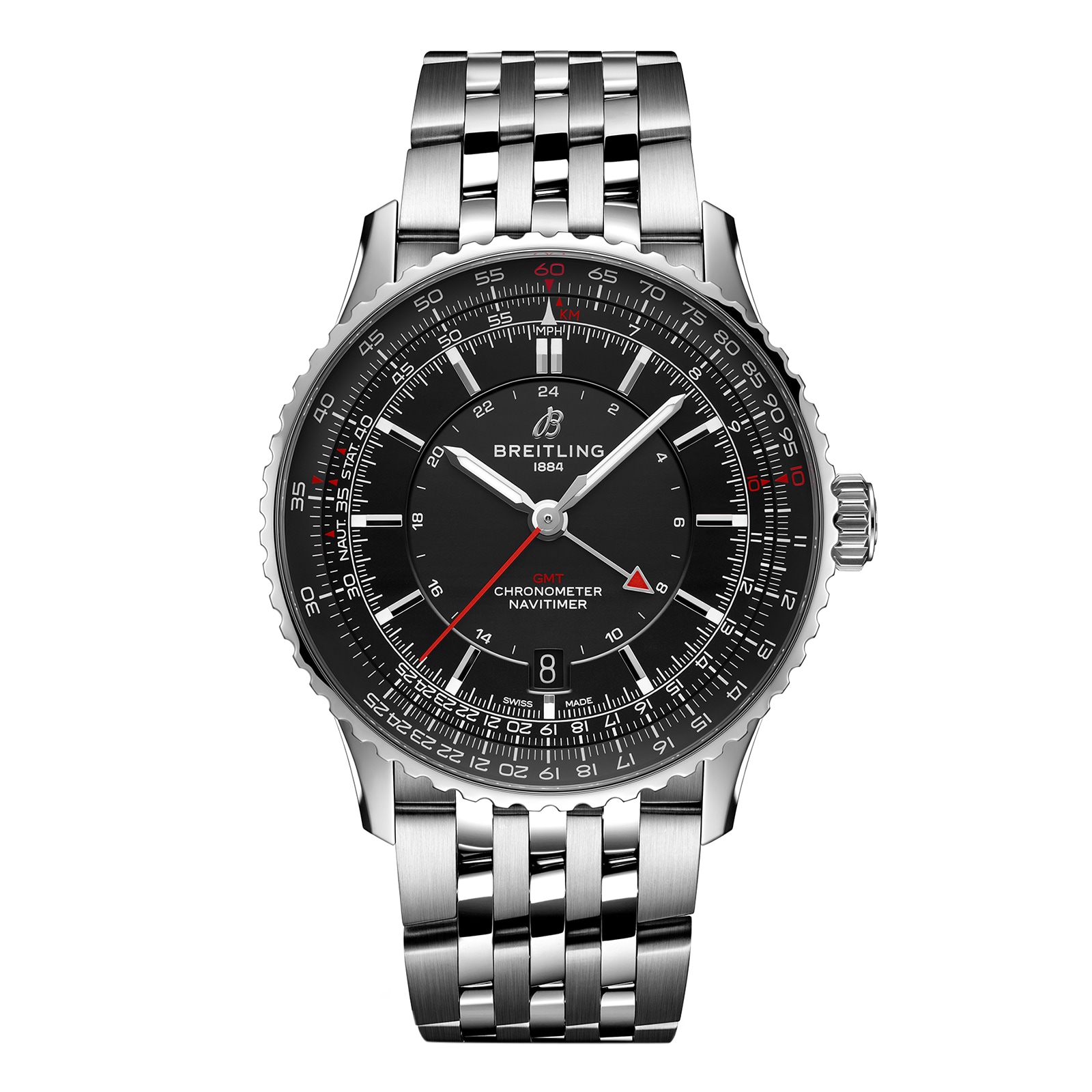Montre Breitling Navitimer Automatique GMT 41 mm pour homme en acier inoxydable noir A32310251B1A1