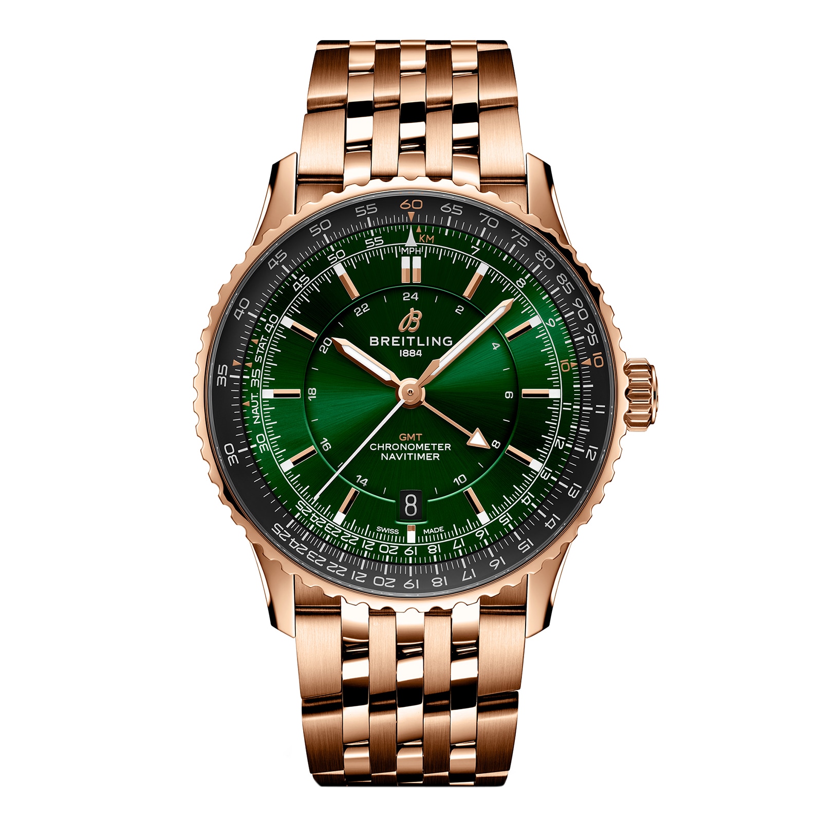 Montre homme Breitling Navitimer automatique GMT 41 mm, acier inoxydable vert R32310251L1R1