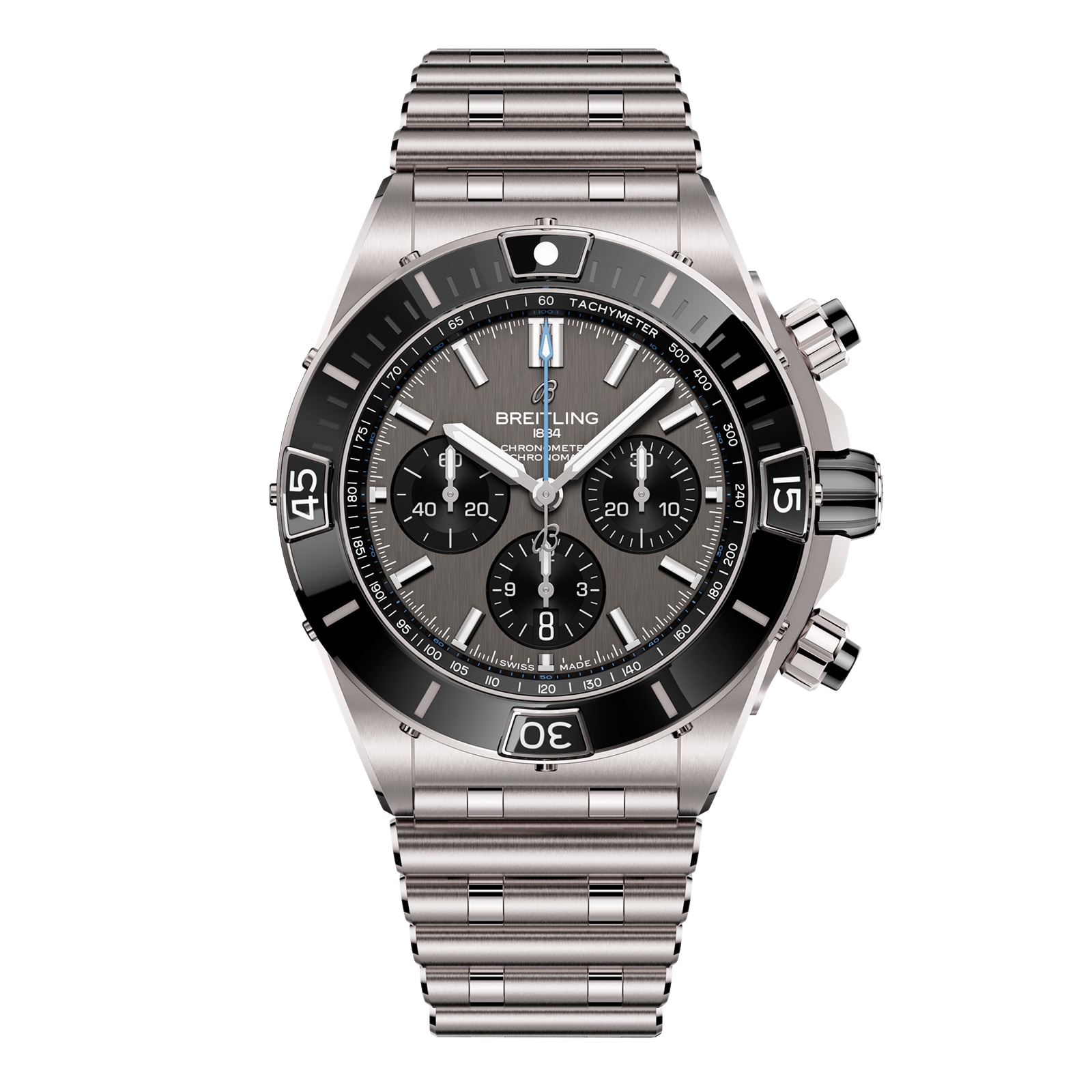 Montre homme Breitling Super Chronomat B01 44 mm, acier inoxydable gris EB0136251M1E1