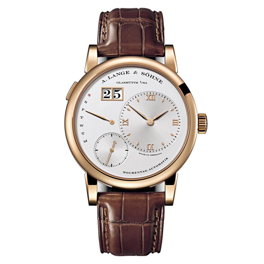 Montre Lange&Sohne Lange 1 Daymatic pour homme, cadran argente, or rose 18 carats, reference 320.032