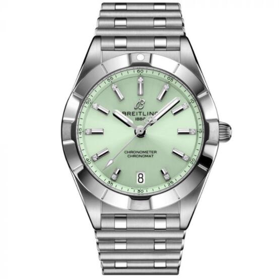 Montre femme Breitling Chronomat 32 mm, cadran vert, acier inoxydable, diamants, A77310101L1A1