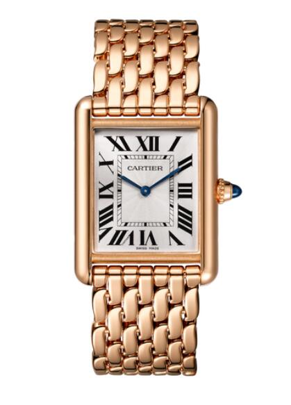 Montre Cartier Tank Louis, grande taille, remontage manuel, or rose, cadran argente, pour femme, WGTA0024
