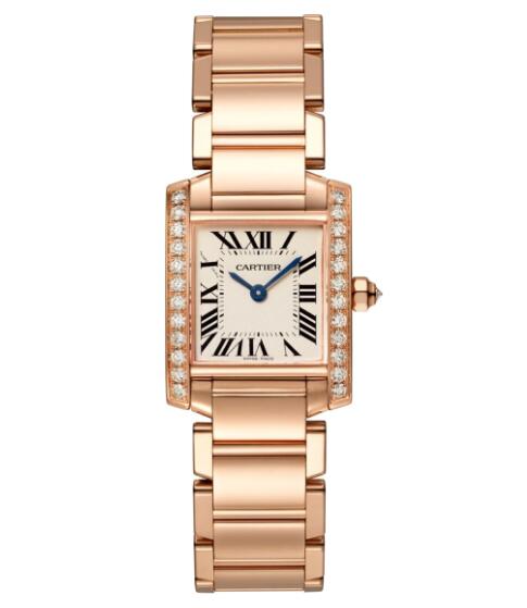 Montre Cartier Tank Francaise Small en or rose et diamants WJTA0022