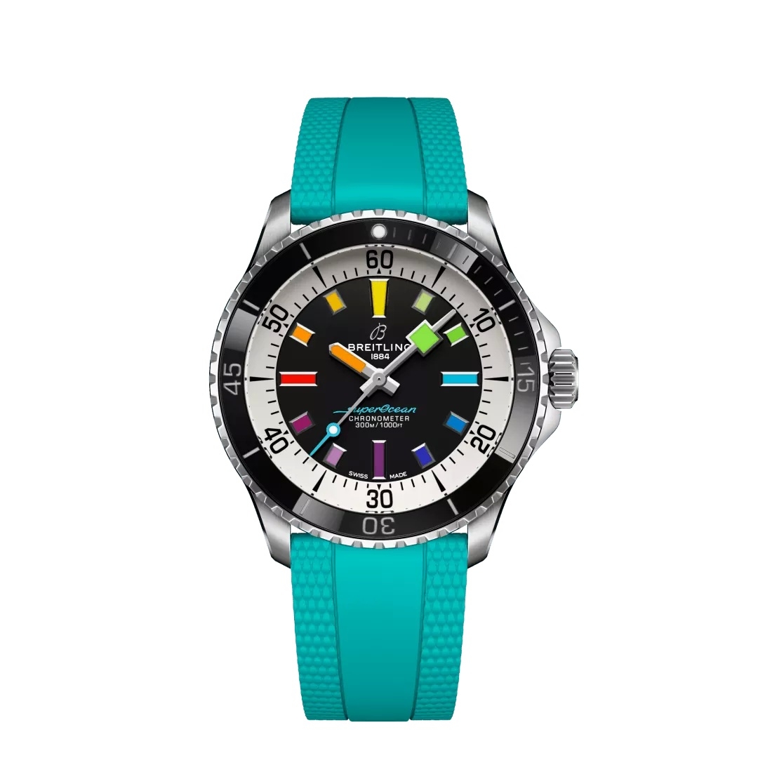 Breitling A17375211B2S2 SuperOcean Automatique 42 Acier Inoxydable / Noir - Arc-en-ciel / Caoutchouc