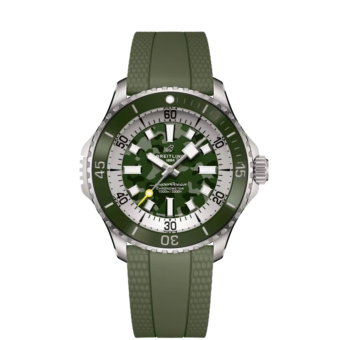 Breitling SuperOcean Automatic 46 Super Diver E10379D31L1S1 Titane Camouflage Vert Caoutchouc