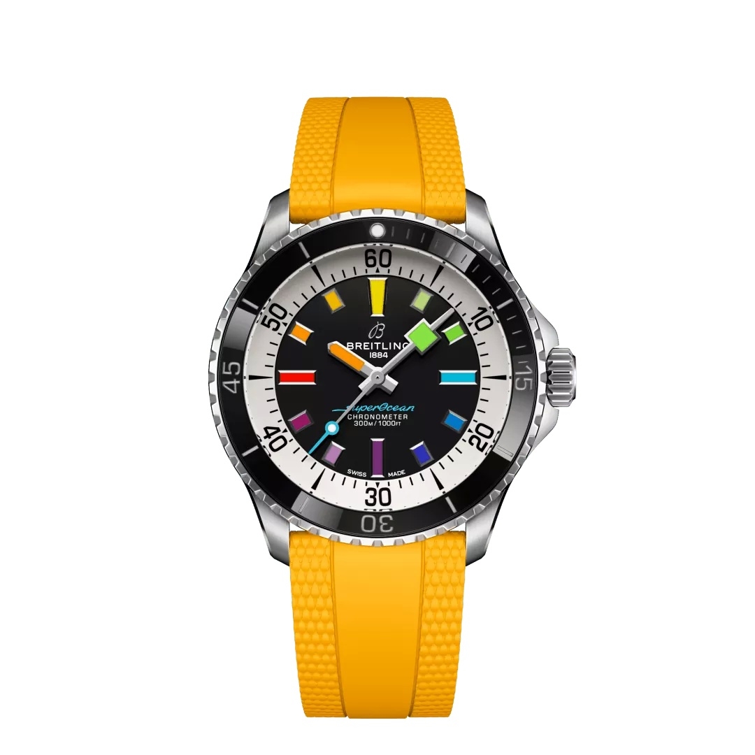 Breitling A17375211B2S4 SuperOcean Automatique 42 Acier Inoxydable / Noir - Arc-en-ciel / Caoutchouc Breitling A17375211B2S4 SuperOcean Automatique 42 Acier Inoxydable / Noir - Arc-en-ciel / Caoutchouc